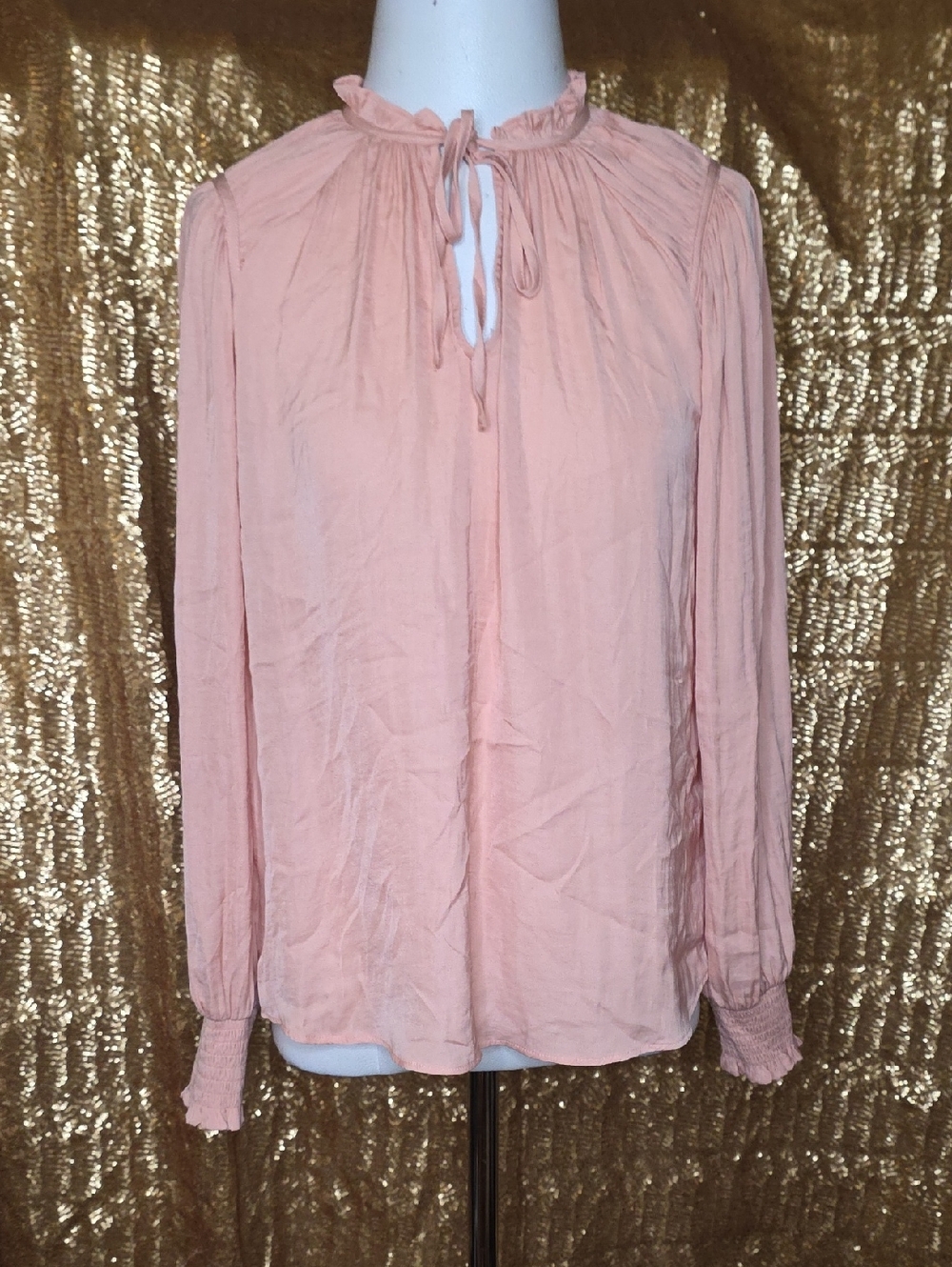 RACHEL Rachel Roy Blush Pink Ruffled Tie-Neck Blouse